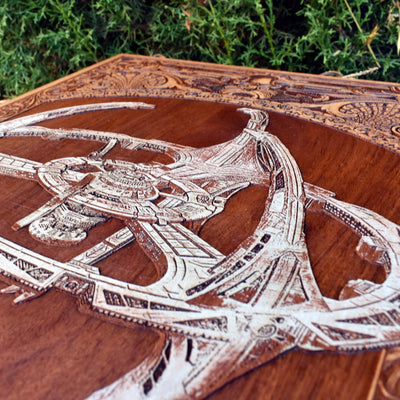 Intergalactic Ship IV Enterprise - Large Cedar Wood - Hand Painted Alien xenomorph HR Giger biomechanical engraved phone