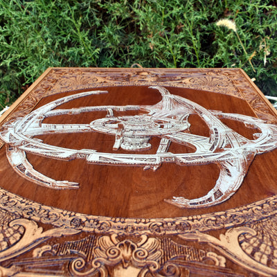 Intergalactic Ship IV Enterprise - Large Cedar Wood - Hand Painted Alien xenomorph HR Giger biomechanical engraved phone