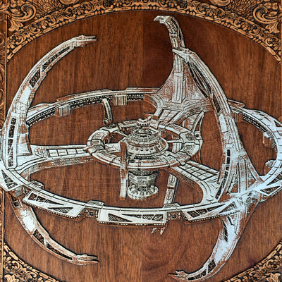 Intergalactic Ship IV Enterprise - Large Cedar Wood - Hand Painted Alien xenomorph HR Giger biomechanical engraved phone