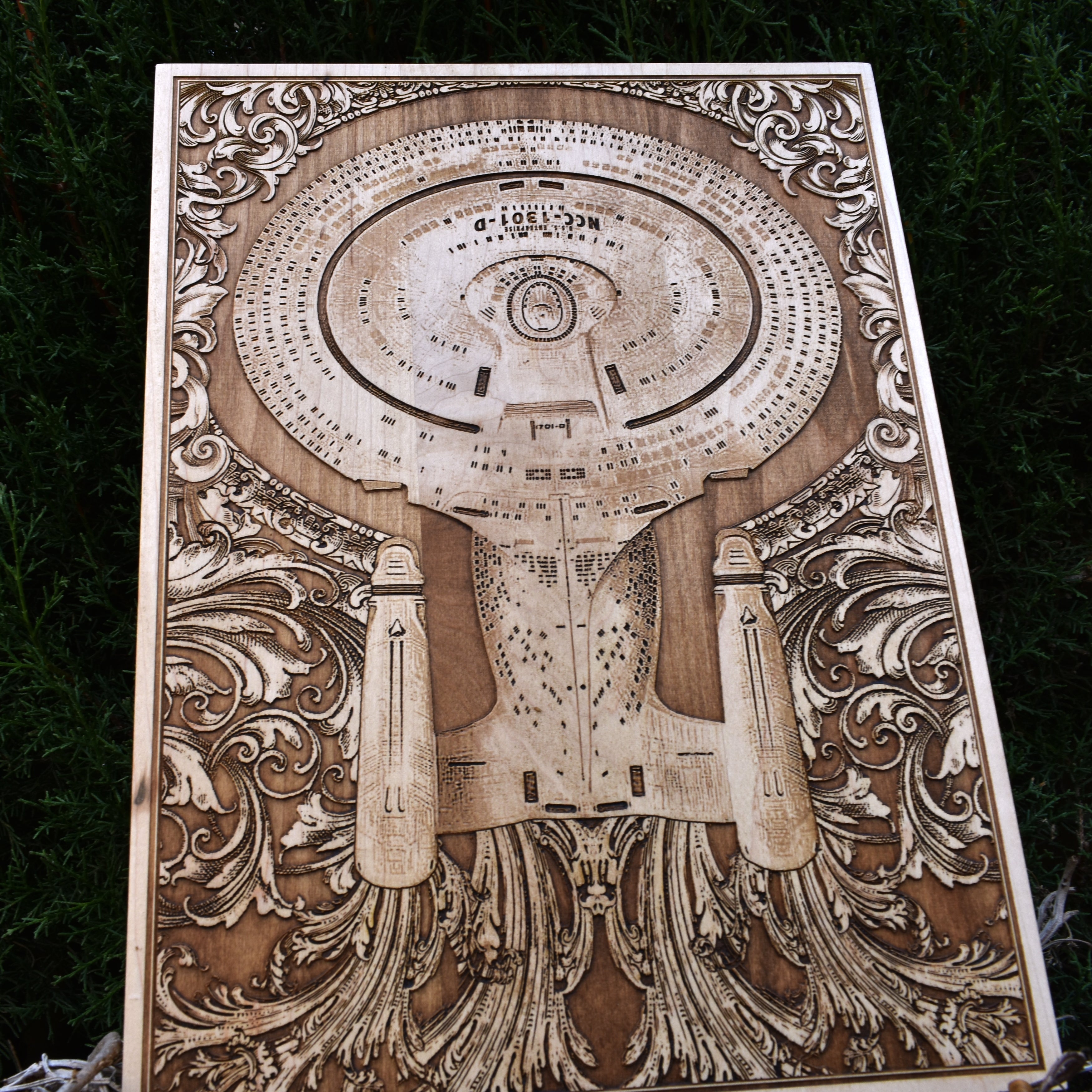 Sci-fi spaceship wall plaque with engraved Enterprise design