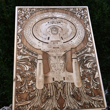 Sci-fi spaceship wall plaque with engraved Enterprise design