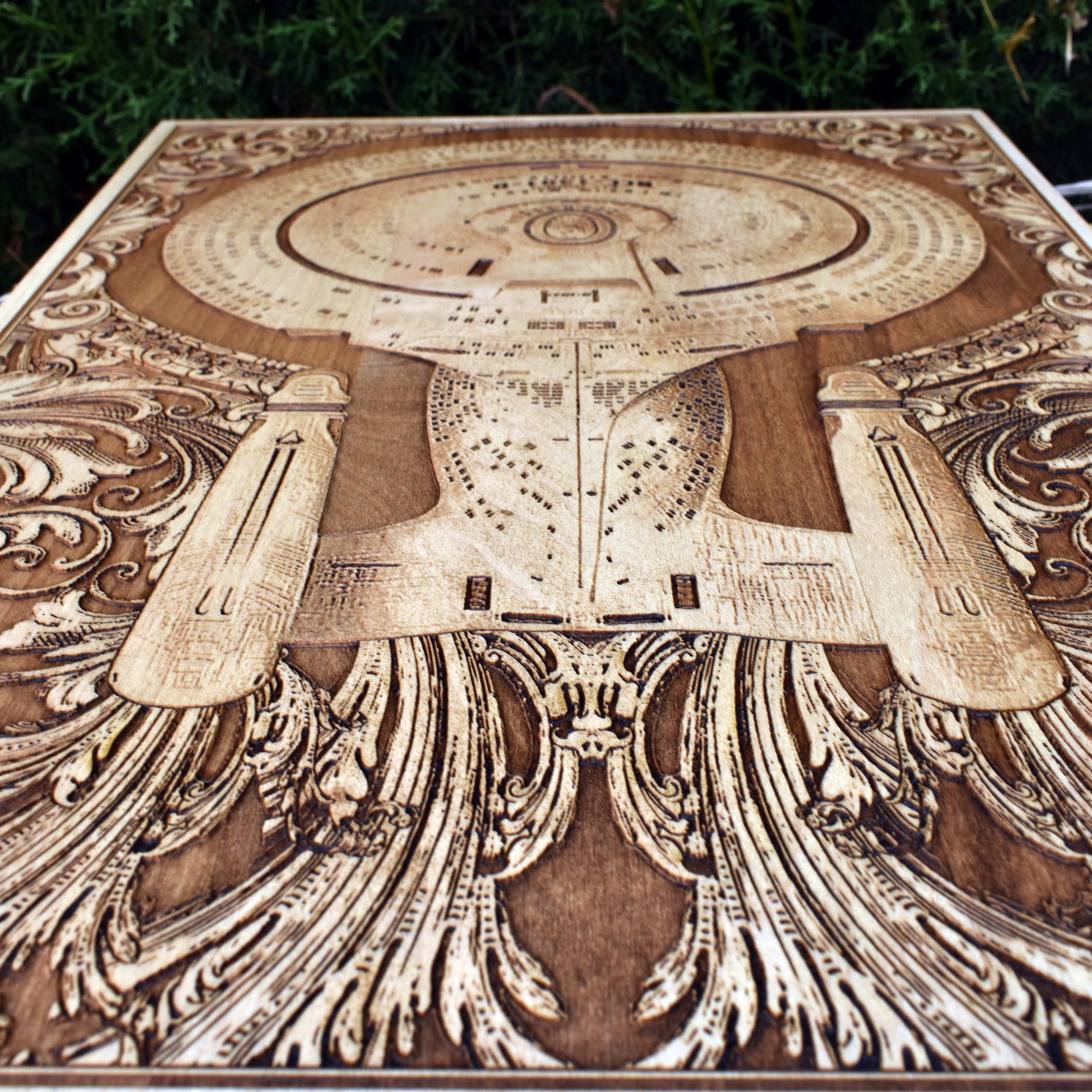 Star Trek themed wood wall hanging with iconic spaceship