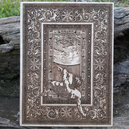 The Fall of Phaeton Greek mythology wood engraving – handcrafted, laser-etched artwork for collectors & history lovers.