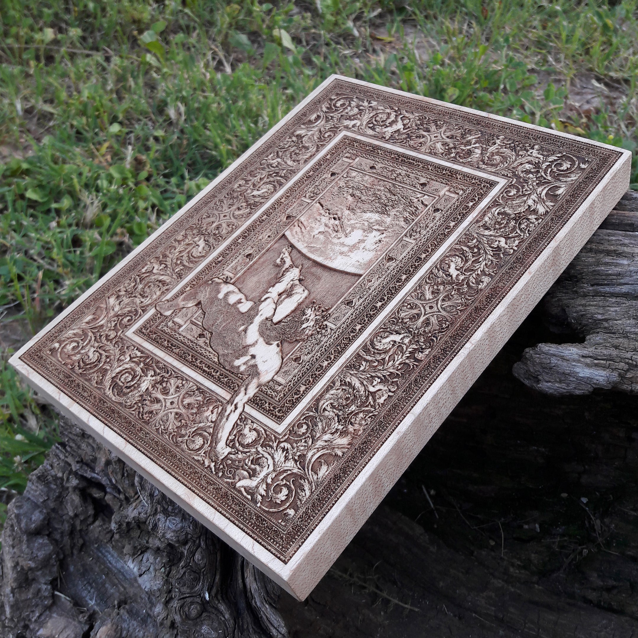 Handcrafted Phaeton Fall wood engraving – Greek mythology-inspired art for collectors.