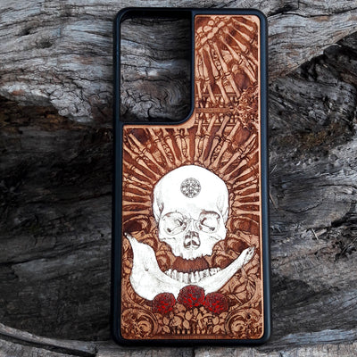 Laser-engraved Celtic Tree of Life design on a wooden phone case, compatible with iPhone and Samsung Galaxy