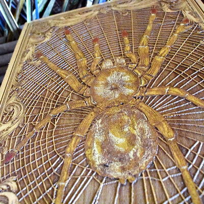 Creepy crawly spider artwork for collectors, engraved and painted on wood.