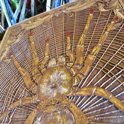 Exotic spider art on wood featuring the Goliath Birdeater tarantula.