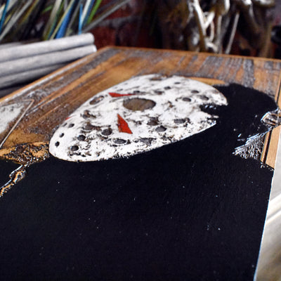 Jason Voorhees wooden artwork, horror movie fan gift, hand-painted decor