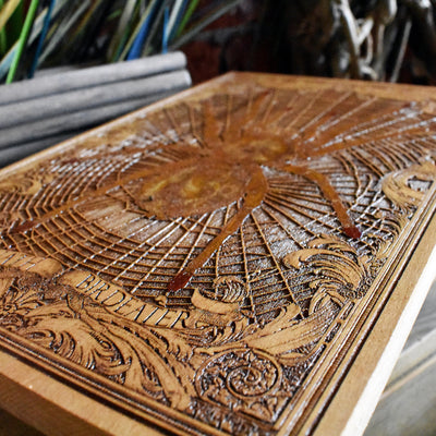 Goliath Birdeater tarantula artwork on wood panel, perfect for spider lovers.