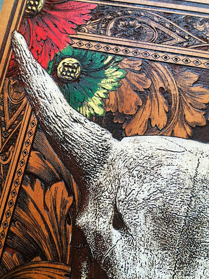 Western-inspired cow skull wooden wall plaque with custom engraving.