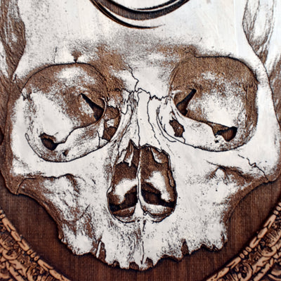 Unique gothic skull painting on wood – handcrafted horror artwork