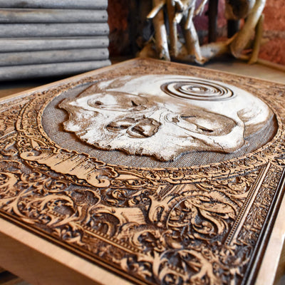 Dark skull wood art – alternative gothic home decor piece