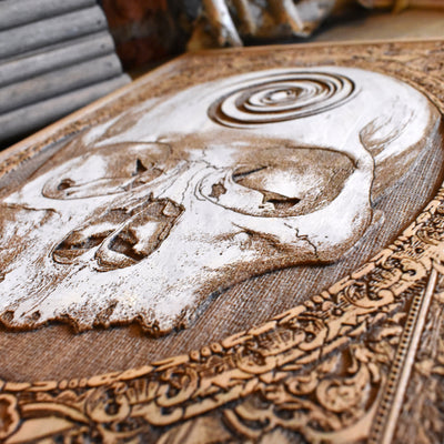 Horror-inspired skull wood artwork – perfect gothic gift