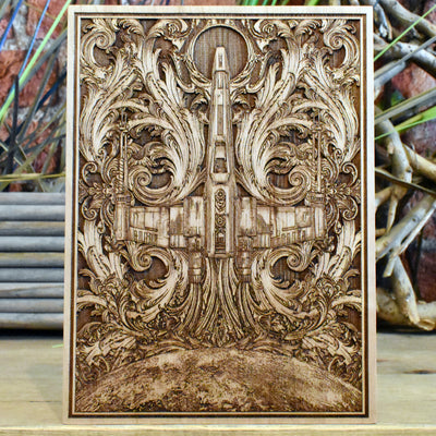 Handmade wooden artwork 'Intergalactic Ship XII Star Wars - Mini' – wood gift for 5 year anniversary, wedding present, gift for him or her, romantic handcrafted decor