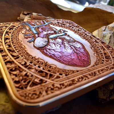 Premium human heart wood wireless charging pad, perfect for iPhone & Galaxy – Unique home or office accessory.