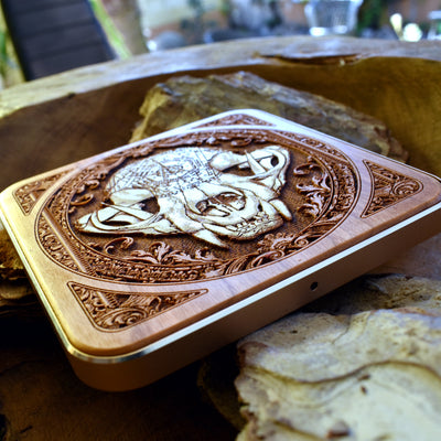 Cat skull dark art wireless charging pad, adding alternative flair to any desk.