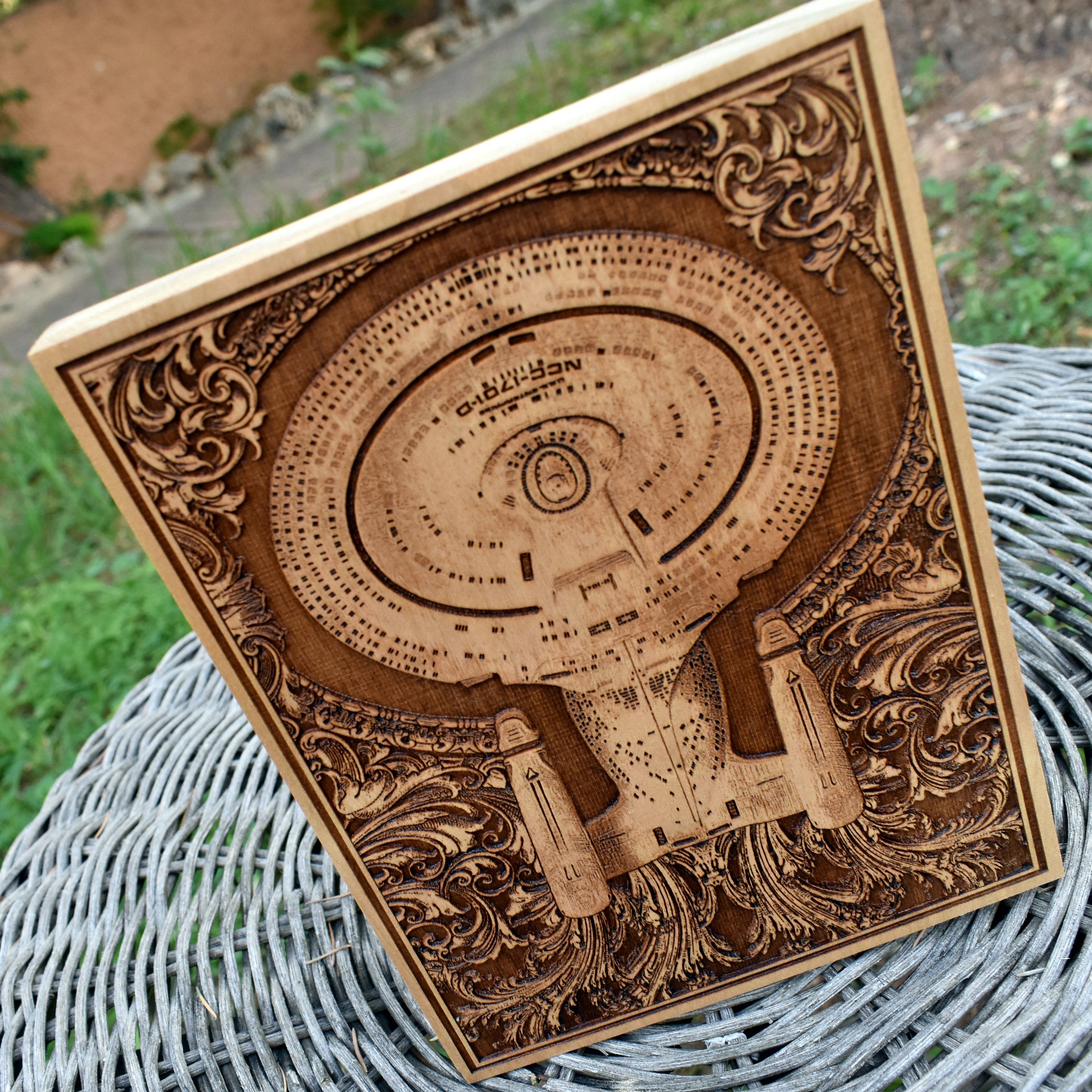 Handmade Starship Enterprise wooden artwork for Trekkies & collectors