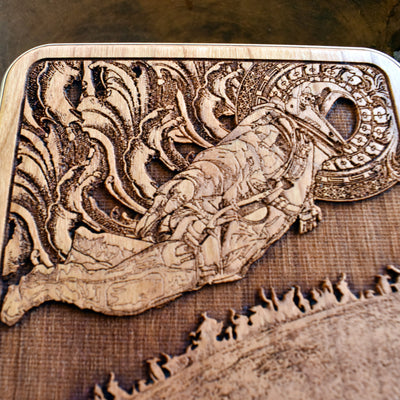 Detailed close-up of the Wood Wireless Charger, showcasing the 15W fast charging feature and sustainable wooden materials