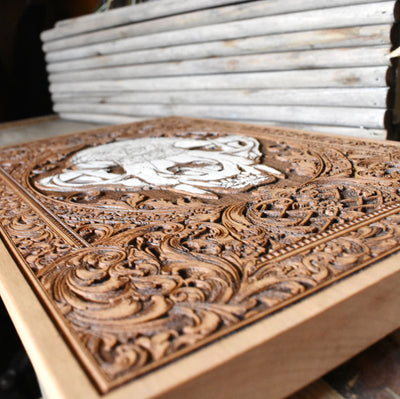 Dark art feline skull wall hanging, painted on real wood with gothic design.