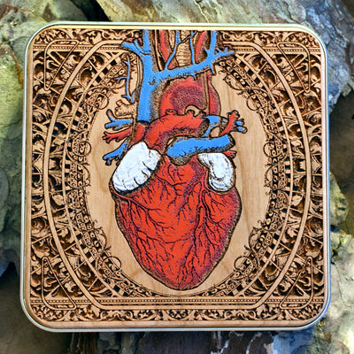 Handcrafted human heart wood wireless charger for iPhone & Galaxy users, unique and functional tech accessory.
