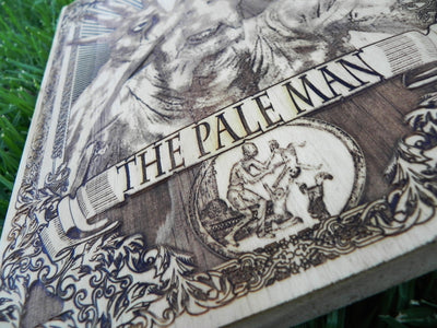 Dark fantasy wooden engraving, Pale Man artwork for spooky interiors