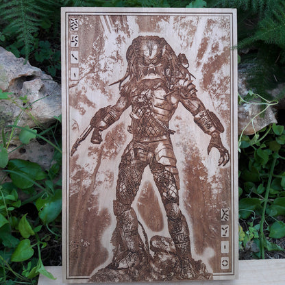 Predator wooden wall art – sci-fi movie monster engraved decor