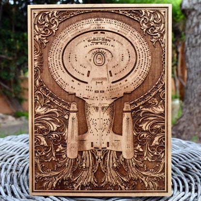 Star Trek Starship Enterprise wood wall art, laser-engraved sci-fi decor