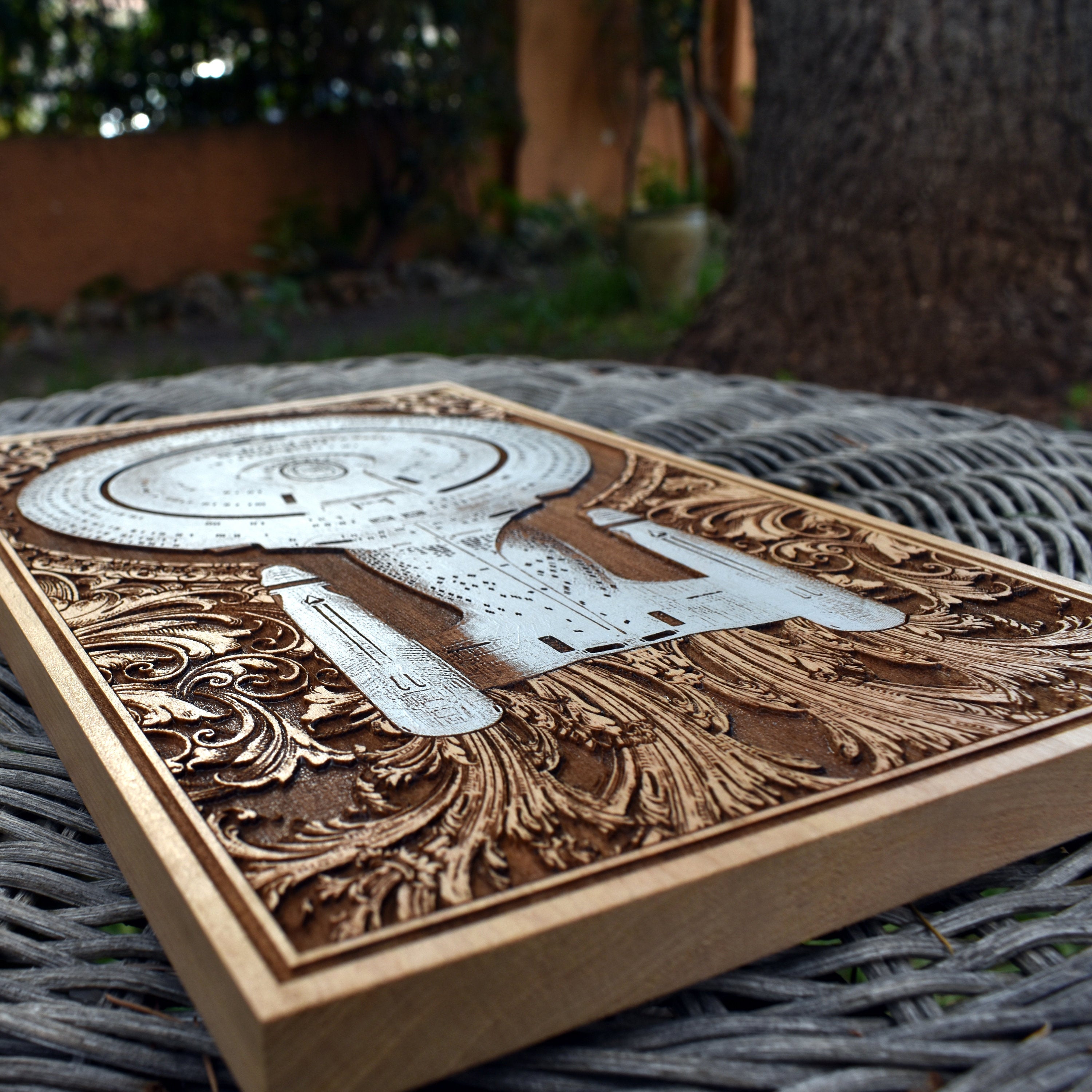 Custom sci-fi spaceship wall plaque, Enterprise-style starship
