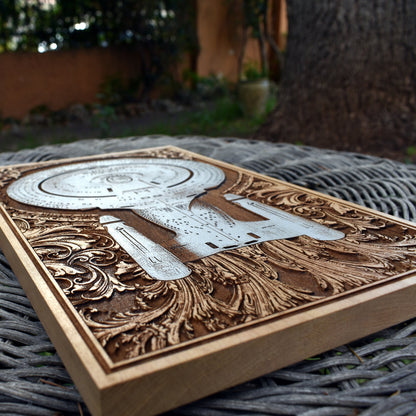 Custom sci-fi spaceship wall plaque, Enterprise-style starship
