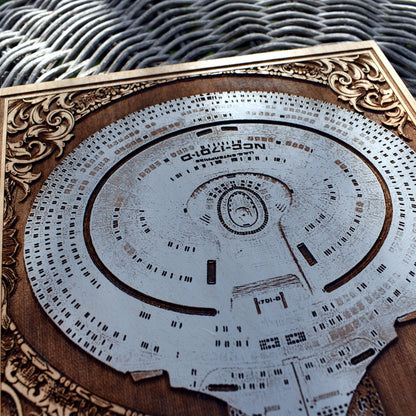 Starship Enterprise-inspired wooden engraving, sci-fi lovers' decor