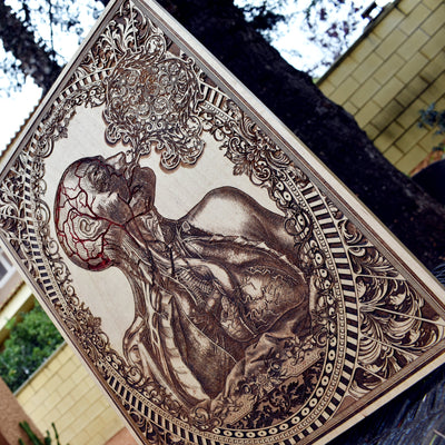 Engraved anatomy design wood art for nurses and med students