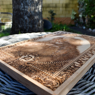 Vlad the Impaler gothic wood art, inspired by vampire and Dracula legends.