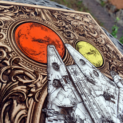 Intergalactic Ship III Star Wars - Large Hand Painted Star Wars engraved wood phone case