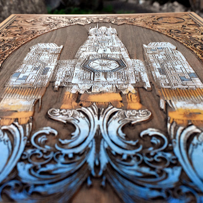 Hand-painted wood wall art featuring Nostromo ship from Alien film.