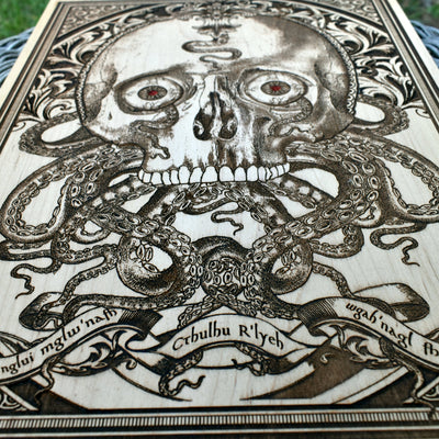 Tentacle skull wood carving for Halloween wall decor