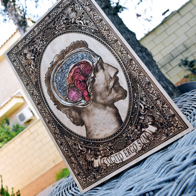 Handcrafted anatomical illustration on wood – unique vintage gift.