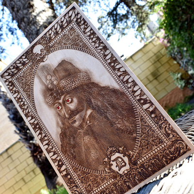 Dark medieval wood engraving of Vlad Dracula, perfect horror gift.