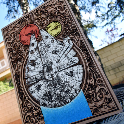 Unique Star Wars spaceship wood engraving, sci-fi home wall art