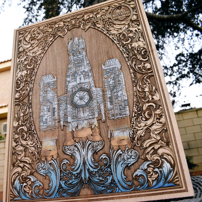 Wood wall art of Nostromo spaceship, sci-fi movie collector decor.