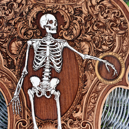 Gothic wedding gift idea – a violin-shaped wood wall art piece, custom engraved with names. Unique, handcrafted, and perfect for alternative couples.