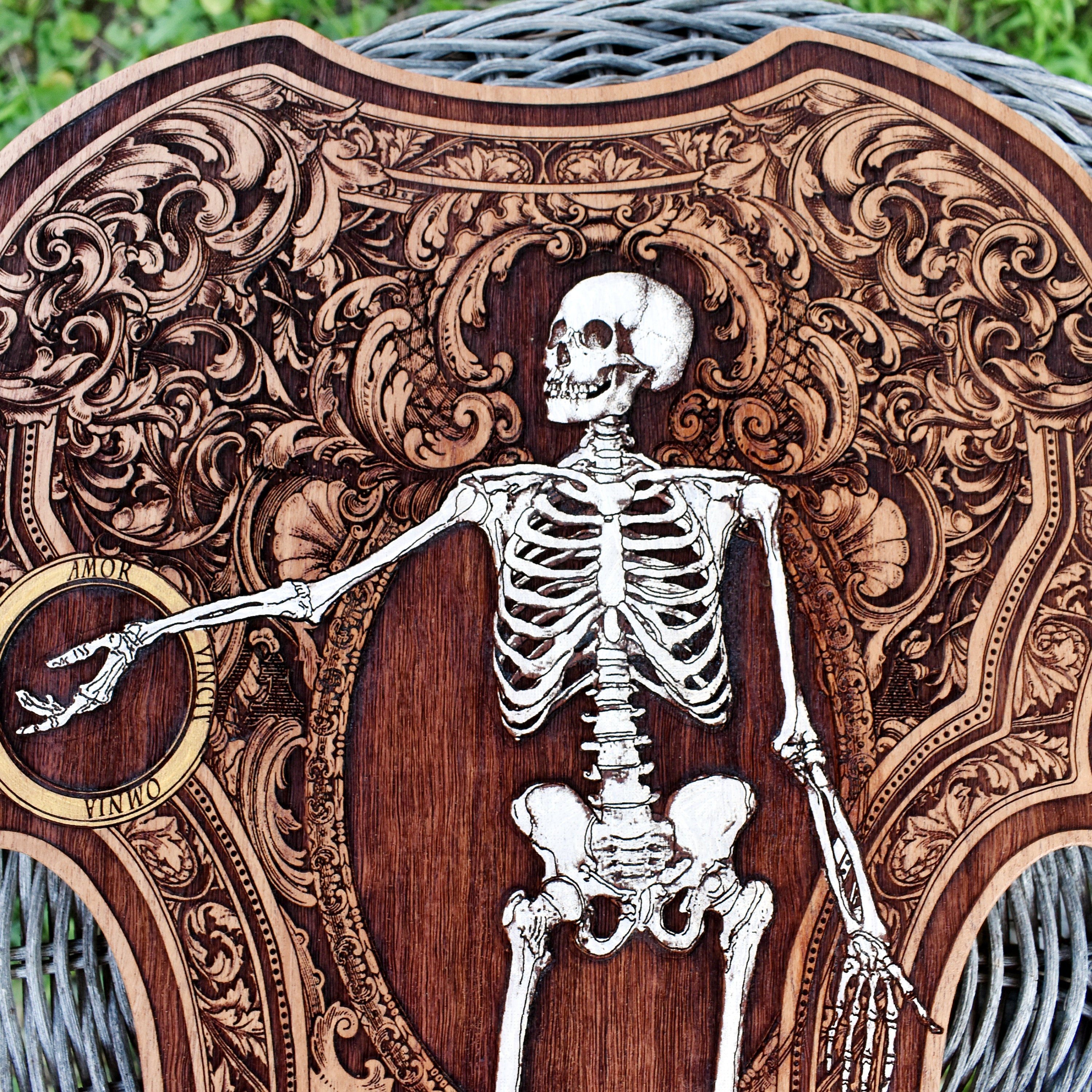 Violin-inspired wooden artwork, personalized for anniversaries & dark art collectors