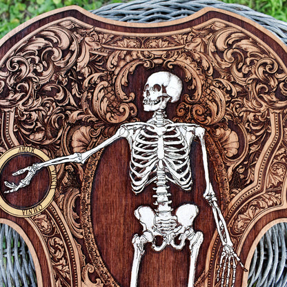 Violin-inspired wooden artwork, personalized for anniversaries & dark art collectors