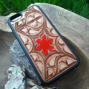 red Flower wooden Phone case