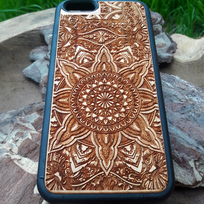 mandala wood phone case