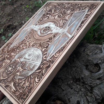 Tie Fighter Ship Star Wars  - Medium Hand Painted Star Wars engraved wood phone case