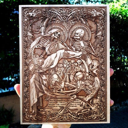 Personalized gothic skeleton wood art, crafted for Memento Mori enthusiasts, vintage anatomy collectors, and lovers of dark, alternative aesthetics.