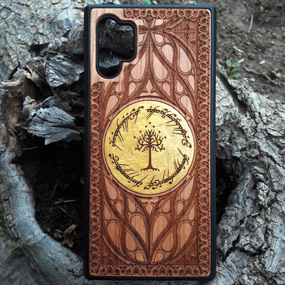 Lord of the Rings symbol wood phone case, laser engraved design