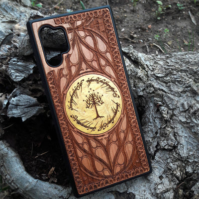 Custom Lord of the Rings symbol wood phone case for iPhone & Galaxy
