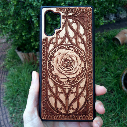 wooden phone cover with rose design