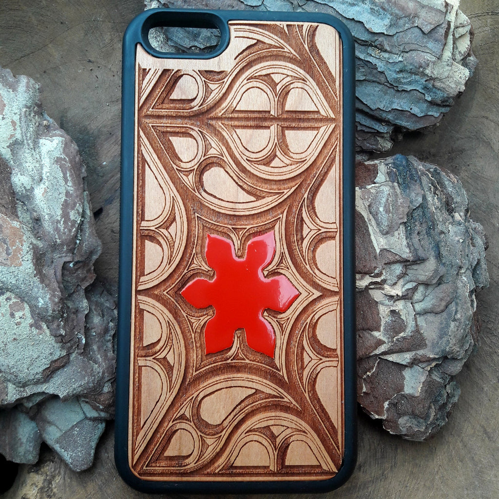 red Flower wood iPhone case